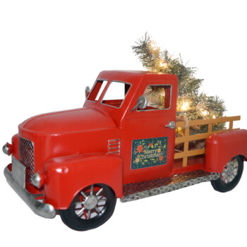 Red Metal Truck with Christmas Tree Large