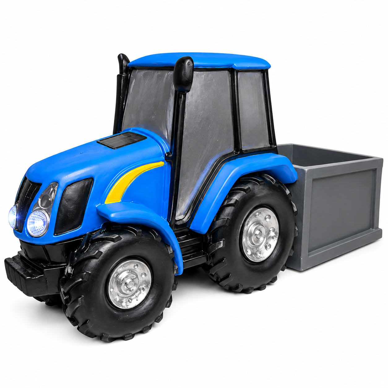 Blue Tractor Solar Headlight Garden Planter