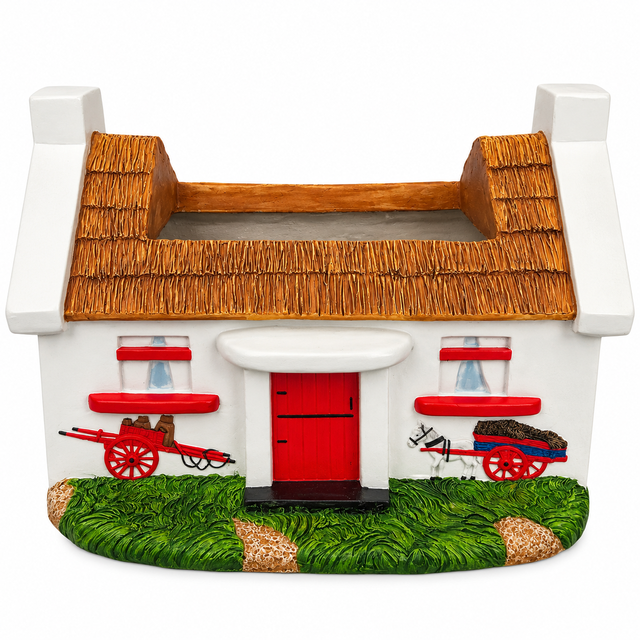Traditional White Washed Cottage with Thatched Roof Planter