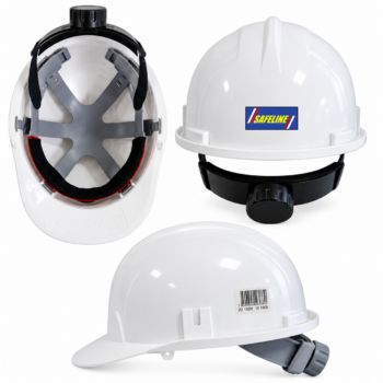 Safeline Standard Hard Hat White – Adjustable Ratchet Safety Helmet